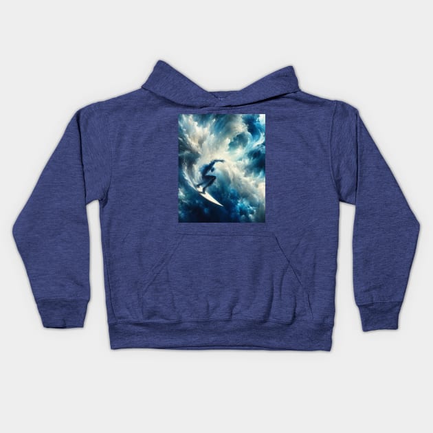 Surfing Ocean Wave surfboarding Kids Hoodie by DarkWave